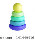 Colorful Wooden Stacking Ring Toy Isolated on White Background 141449416