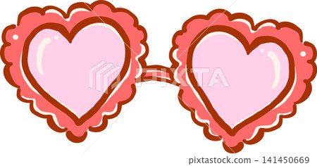 Retro Red Heart Shaped Sunglasses Hand Drawn Whimsical Illustration 141450669