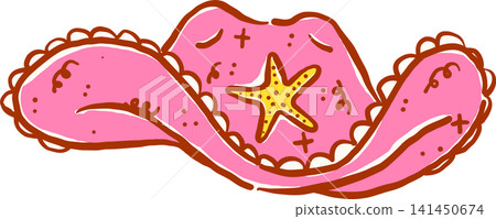 Retro Summer Pink Cowboy Hat with Starfish Hand Drawn Whimsical Illustration Retro Summer Pink Cowboy Hat with Starfish Hand Drawn Whimsical Illustration 141450674