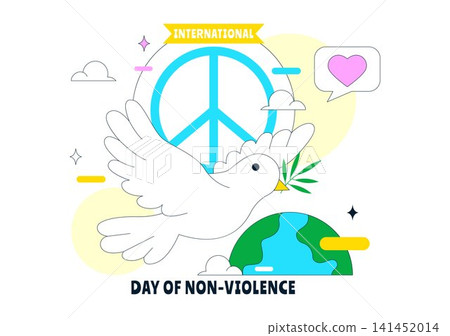 International Day of Non Violence Illustration Featuring Peace Awareness, Dove, Global Unity, Human Rights, Conflict Resolution, and Social Solidarity 141452014