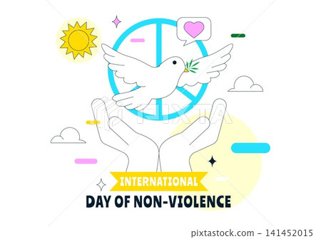 International Day of Non Violence Illustration Featuring Peace Awareness, Dove, Global Unity, Human Rights, Conflict Resolution, and Social Solidarity 141452015