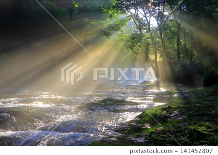 Kikuchi Valley with beautiful rays of light (Kikuchi City) Kikuchi Valley with beautiful rays of light (Kikuchi City) 141452807