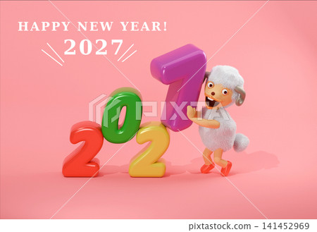 Cute sheep character New Year's card 2027 (with text) Cute sheep character New Year's card 2027 (with text) 141452969