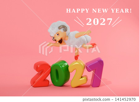 Cute sheep character New Year's card 2027 (with text) Cute sheep character New Year's card 2027 (with text) 141452970