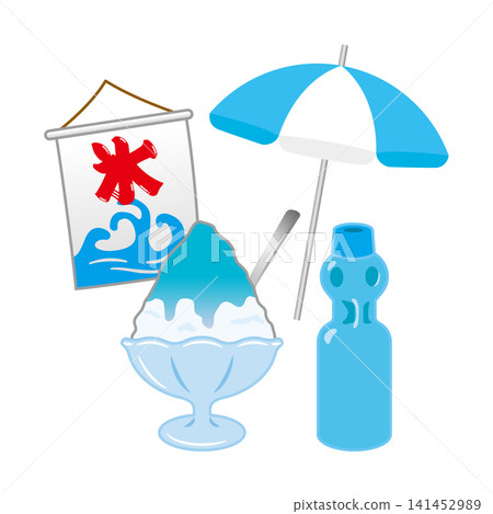 Shaved ice, ramune soda, and a parasol (illustration) Shaved ice, ramune soda, and a parasol (illustration) 141452989