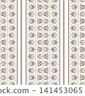 Seamless pattern with decorative elements. Intricate ornamental pattern featuring vertical gold and white stripes with floral, geometric motifs. For wallpaper, textile, Vector Illustration EPS10 141453065