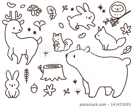 秋季動物手繪插圖 秋季動物手繪插圖 141453083