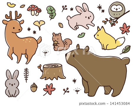 秋季動物手繪插圖 秋季動物手繪插圖 141453084