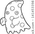 Spooky ghost with skull pattern pattern coloring page, cute halloween outline graphic 141453398