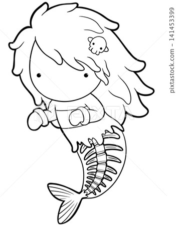 Cute zombie mermaid coloring page for kids, halloween outline illustration Cute zombie mermaid coloring page for kids, halloween outline illustration 141453399