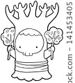 Spooky tree monster character holding branches coloring page, halloween line art 141453405