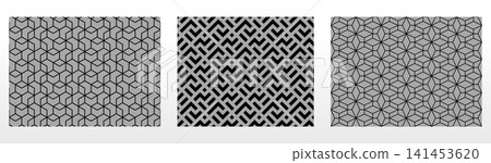 Geometric set of seamless black and gray patterns. Simple vector graphics Geometric set of seamless black and gray patterns. Simple vector graphics 141453620