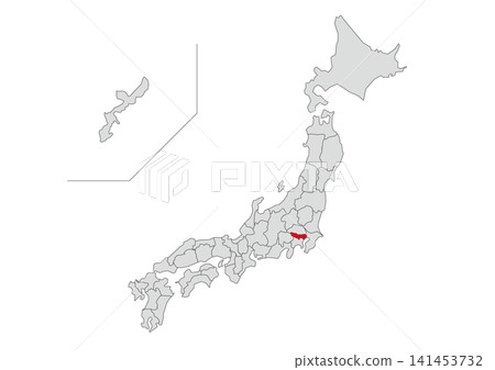 A gray map illustration of Japan with Tokyo highlighted in red. A gray map illustration of Japan with Tokyo highlighted in red. 141453732