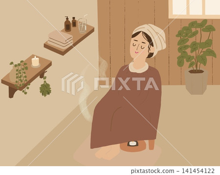 一位女士正在艾草蒸氣浴中放鬆身心。 一位女士正在艾草蒸氣浴中放鬆身心。 141454122
