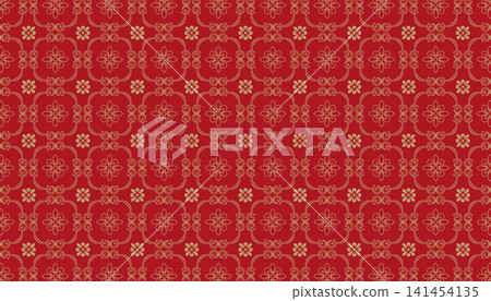 Red design with golden Chinese pattern with flower silhouettes Red design with golden Chinese pattern with flower silhouettes 141454135