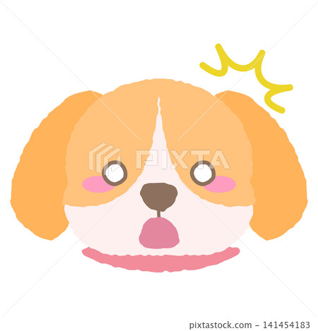 一隻表情驚訝的、類似比格犬的狗的面部表情圖標,手繪風格插圖。 一隻表情驚訝的、類似比格犬的狗的面部表情圖標,手繪風格插圖。 141454183