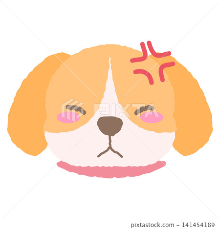 一隻看起來很生氣的、類似比格犬的狗的面部表情圖標，手繪風格插圖。 141454189