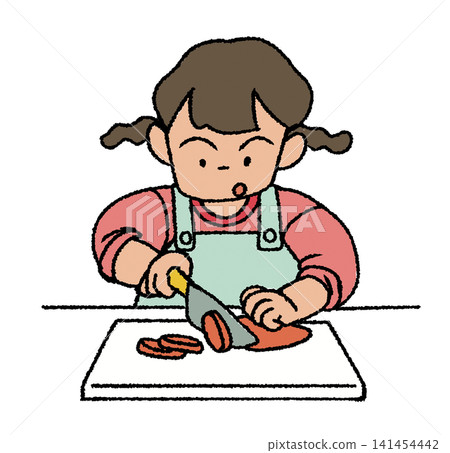 一個孩子用刀子煮飯 一個孩子用刀子煮飯 141454442