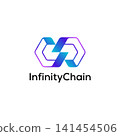 Connection and Blockchain Icon and Logo with Interlocking Infinity Hexagon 141454506