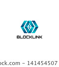 Blockchain Icon and Logo Design with Interlocking Hexagon Network 141454507