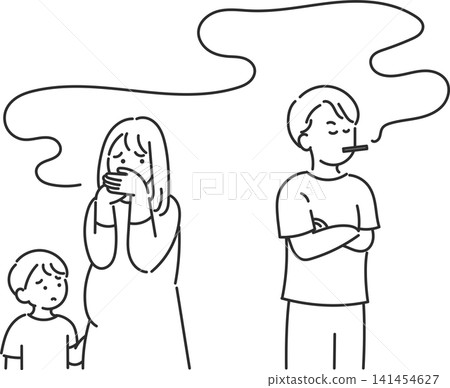 孕婦吸入二手煙的插圖(僅線條畫) 孕婦吸入二手煙的插圖(僅線條畫) 141454627