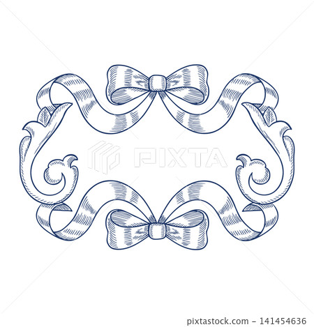 A frame with decorative blue baroque scrolls and bows. A vector, hand-drawn graphic illustration. A versatile element for designing covers, invitations, postcards, certificates, web pages, and more. A frame with decorative blue baroque scrolls and bows. A vector, hand-drawn graphic illustration. A versatile element for designing covers, invitations, postcards, certificates, web pages, and more. 141454636