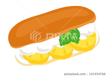 Illustration of a bread roll sandwich (a fruit sandwich with thick-cut pineapple and whipped cream) 141454788