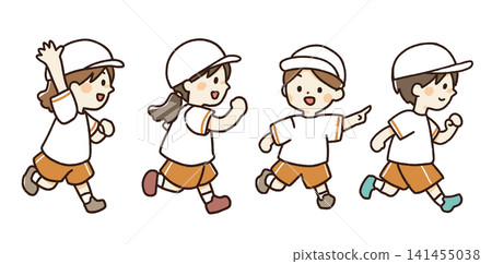 學校運動會上孩子們奔跑的插圖 141455038