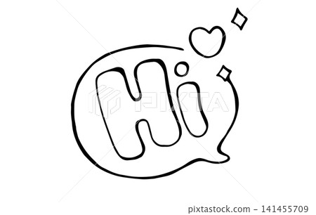 Hi word lettering doodle speech bubble sticker Hi word lettering doodle speech bubble sticker 141455709