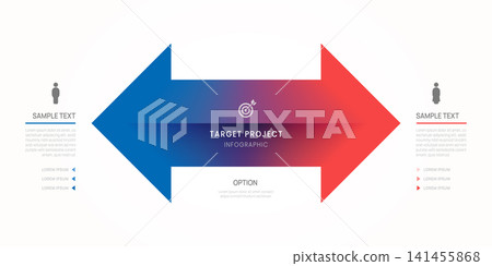 Infographic circle chart arrow Venn diagram business template 2 color options, presentation vector illustration. Infographic circle chart arrow Venn diagram business template 2 color options, presentation vector illustration. 141455868