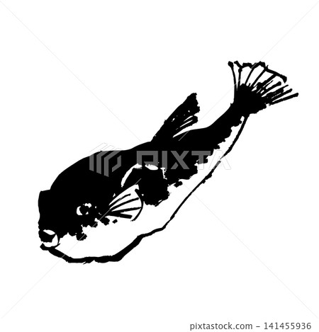 A drawing of a pufferfish using a brush. A drawing of a pufferfish using a brush. 141455936
