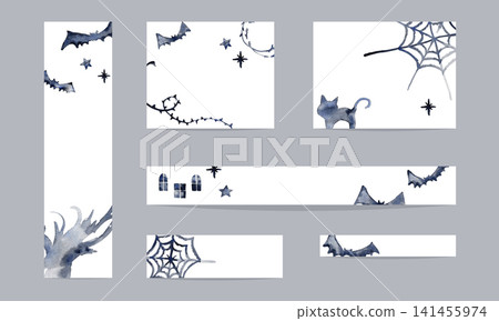 Navy watercolor Halloween frame & SNS template set Navy watercolor Halloween frame & SNS template set 141455974