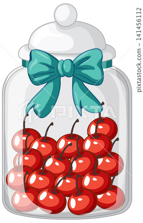 Vector Illustration of a Glass Jar Filled with Red Cherries Vector Illustration of a Glass Jar Filled with Red Cherries 141456112