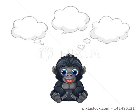 Cartoon Baby Gorilla Sitting with Empty Thought Bubbles Vector Illustration Cartoon Baby Gorilla Sitting with Empty Thought Bubbles Vector Illustration 141456121