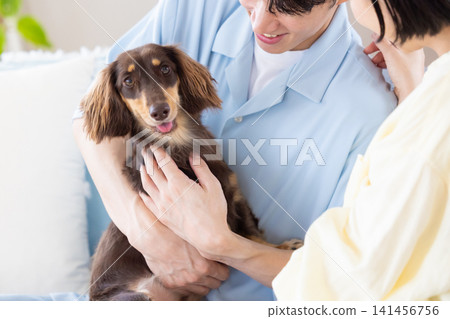 與狗狗相伴的家庭生活：一對夫婦和他們心愛的狗狗的肖像 141456756