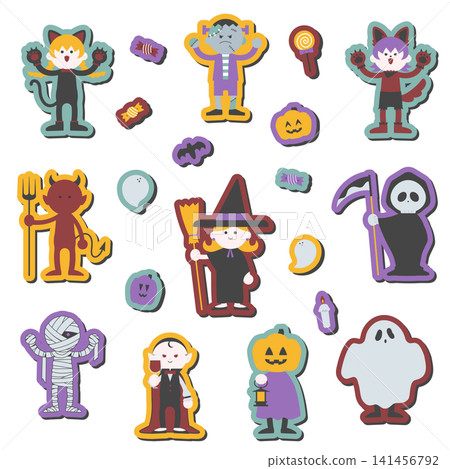 Cute Halloween illustration set - with borders and transparent background Cute Halloween illustration set - with borders and transparent background 141456792