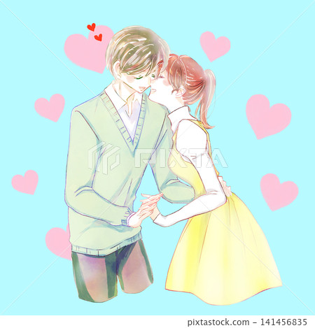 A couple being affectionate in spring (heart symbol) 141456835