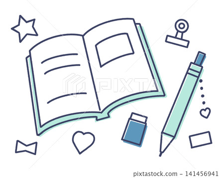 Hand-drawn style stationery illustrations: notebook, mechanical pencil, eraser_03 141456941