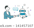 人與人工智慧握手（向量圖） 141457107