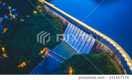 Hong Kong, July 18 2026 Night Tai Tam Tuk Reservoir Dam 141457370