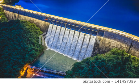 Hong Kong, July 18 2026 Night Tai Tam Tuk Reservoir Dam Hong Kong, July 18 2026 Night Tai Tam Tuk Reservoir Dam 141457389