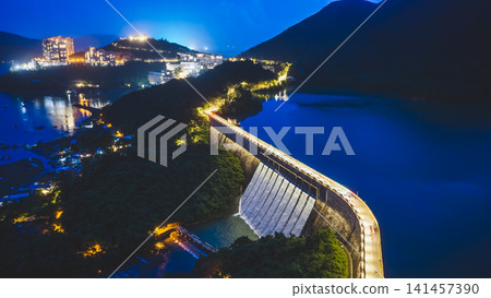 Hong Kong, July 18 2026 Night Tai Tam Tuk Reservoir Dam 141457390