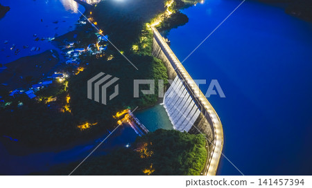 Hong Kong, July 18 2026 Night Tai Tam Tuk Reservoir Dam Hong Kong, July 18 2026 Night Tai Tam Tuk Reservoir Dam 141457394
