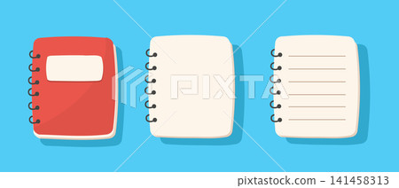 Spiral Notebook Set with Blank and Lined Pages on Blue Background Spiral Notebook Set with Blank and Lined Pages on Blue Background 141458313