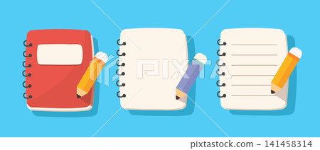 Spiral Notebook Set with Blank and Lined Pages on Blue Background 141458314