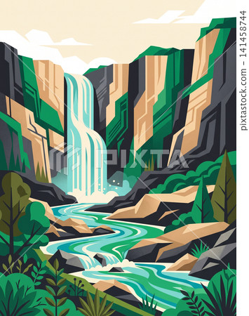 Premium Waterfall Nature Poster Background Premium Waterfall Nature Poster Background 141458744