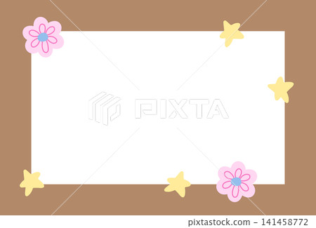 Brown frame with stars and flowers for polaroid frame, social media, poster, postcard, rectangle ad template, book cover, sticky note, banner, notepads, floral, name tag, paper design, label 141458772