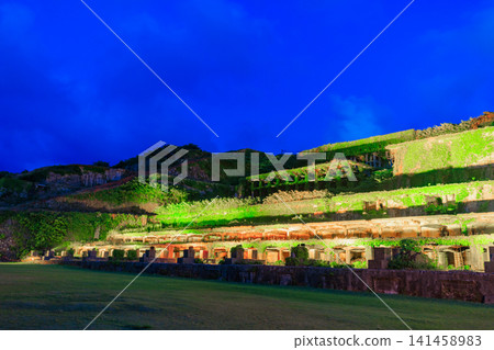 The Kitazawa Flotation Plant ruins, illuminated in early summer, Sado Island, Sado City, Niigata Prefecture. 141458983
