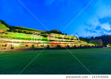 The Kitazawa Flotation Plant ruins, illuminated in early summer, Sado Island, Sado City, Niigata Prefecture. The Kitazawa Flotation Plant ruins, illuminated in early summer, Sado Island, Sado City, Niigata Prefecture. 141458988