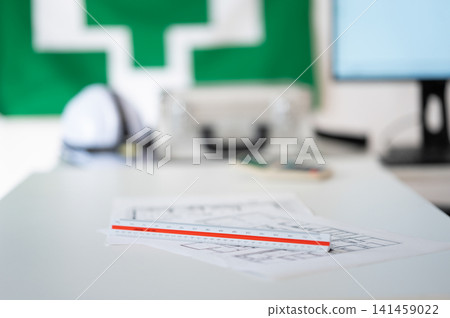 Desk at the site office Desk at the site office 141459022